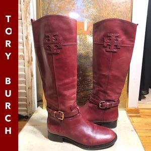 SZ 9-TORY BURCH DEEP REDDISH WINE LEATHER BOOTS